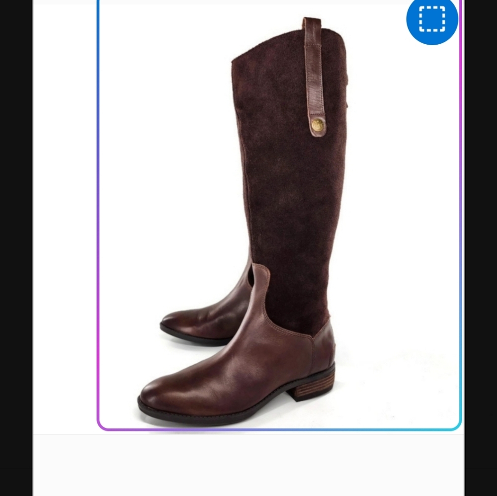 Sam Edelman Pembrooke Brown Leather & Suede Full Back Zip Tall Riding Boots